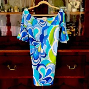 Vietri Sul Mara off shoulder dress with ruffle sleeve. Large